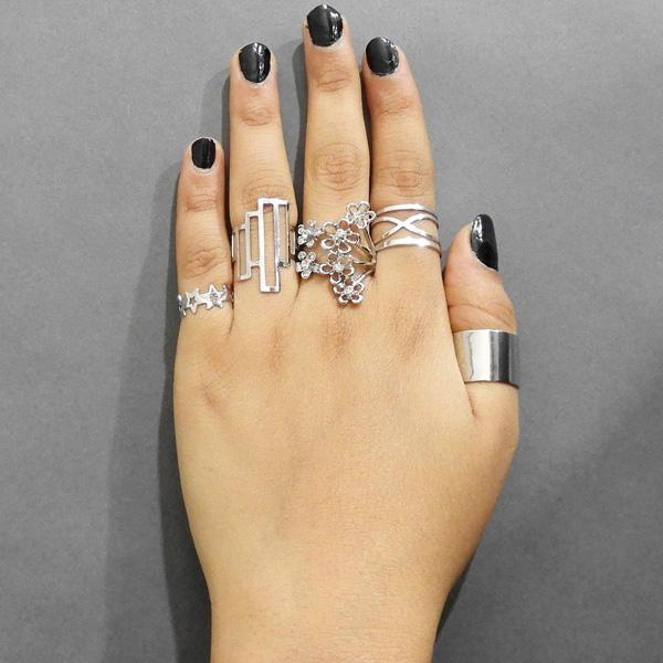 Urthn Silver Plated Austrian Stone Five Finger Ring Set - 1502905