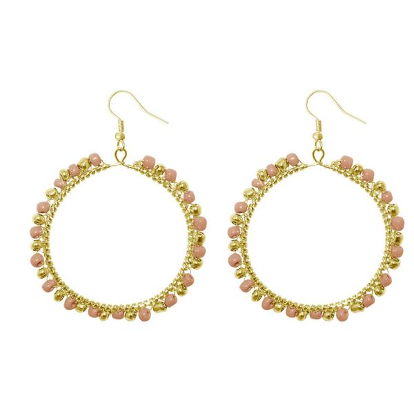 Urthn Pink Beads Round Shaped Gold Plated Dangler Earring - 1309021A