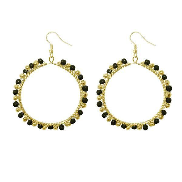 Urthn Black Beads Gold Plated Round Shaped Dangler Earring - 1309021B