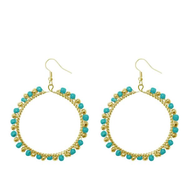 Urthn Blue Beads Gold Plated Round Shaped Dangler Earring - 1309021F