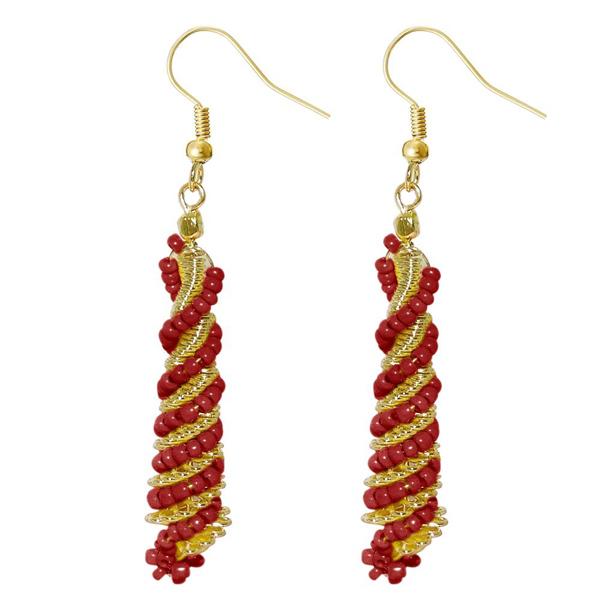 Urthn Maroon Beads Gold Plated Dangler Earring - 1309023D