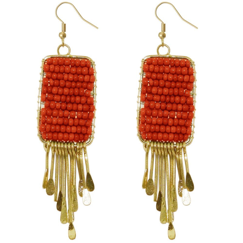 Urthn Orange Beads Gold Plated Drop Dangler Earring - 1309024D