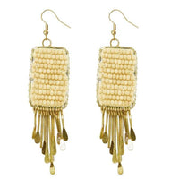 Urthn White Beads Gold Plated Drop Dangler Earring - 1309024G