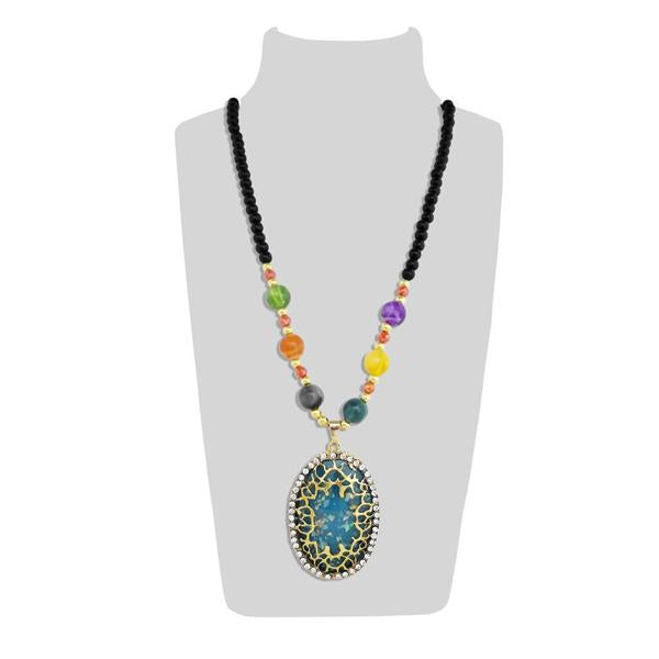 Urthn Blue Resin Stone And Multicolor Beads Necklace - 1108903