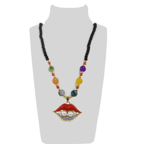 Urthn Multicolor Beads & Stone Lips Shape Necklace - 1108915