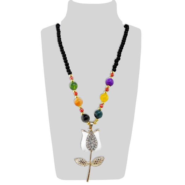 Urthn Multicolor Beads & Stone Lotus Shape Necklace - 1108919