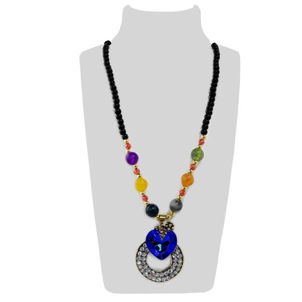 Urthn Gold Plated Multicolor Beads And Blue Stone Necklace - 1108931