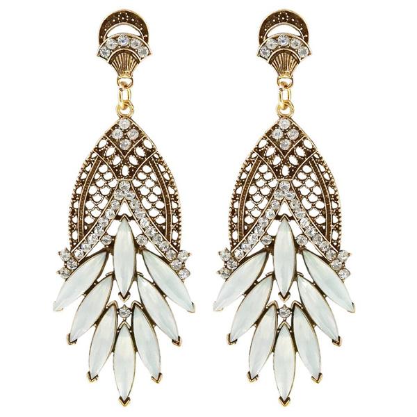 Urthn White Crystal And Stone Dangler Earrings - 1311204D