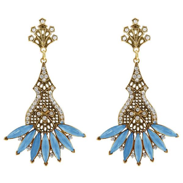 Urthn Blue Crystal And Stone Dangler Earrings - 1311205A