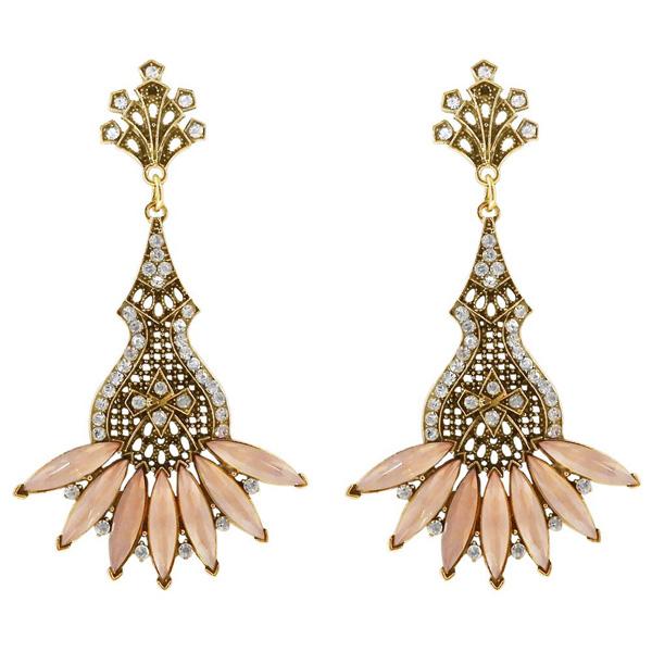 Urthn Orange Crystal And Stone Dangler Earrings - 1311205D