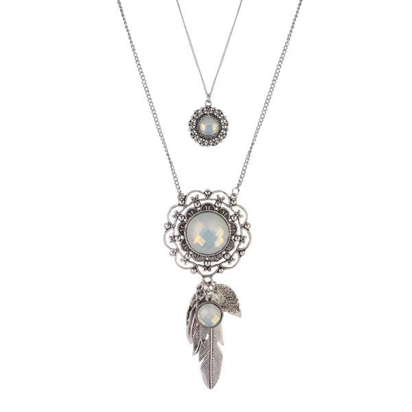 Urthn Silver Plated Crystal Stone 2 Layer Chain Necklaces - 1110504A