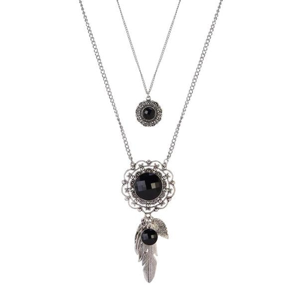 Urthn Silver Plated Crystal Stone 2 Layer Chain Necklaces - 1110504C