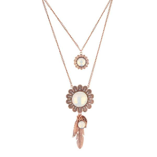 Urthn Rose Gold Plated Crystal Stone 2 Layer Chain Necklaces - 1110508A