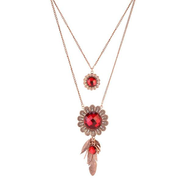 Urthn Crystal Stone Rose Gold Plated 2 Layer Chain Necklaces - 1110508B