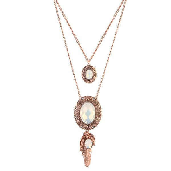 Urthn Rose Gold Plated Crystal Stone 2 Layer Chain Necklaces - 1110511A