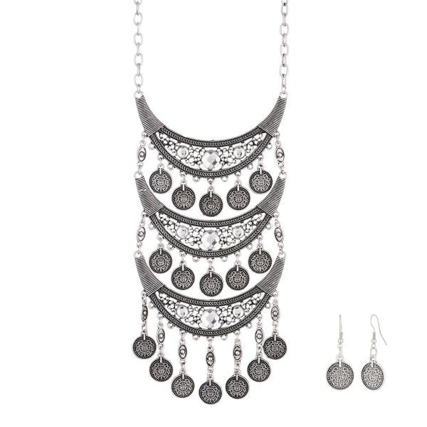 Urthn Austrian Stone Oxidised Boho Necklace Set - 1110716