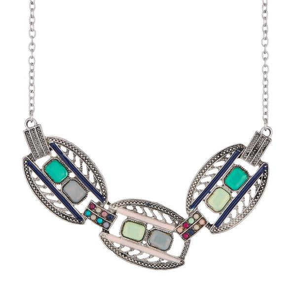 Urthn Meenakari Rhodium Plated Stone Statement Necklace - 1110732C