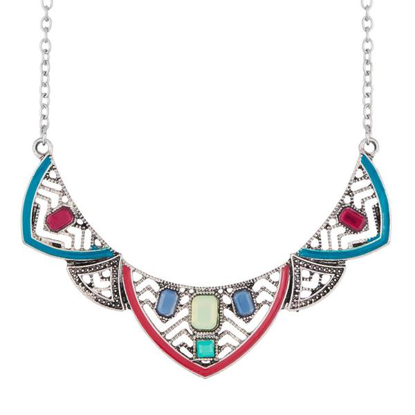 Urthn Multicolour Stone Meenakari Statement Necklace - 1110733A