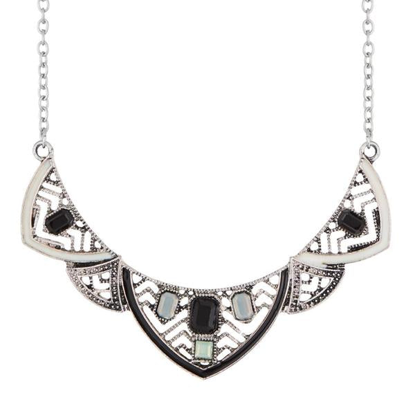 Urthn Black Stone Meenakari Rhodium Plated Statement Necklace - 1110733C