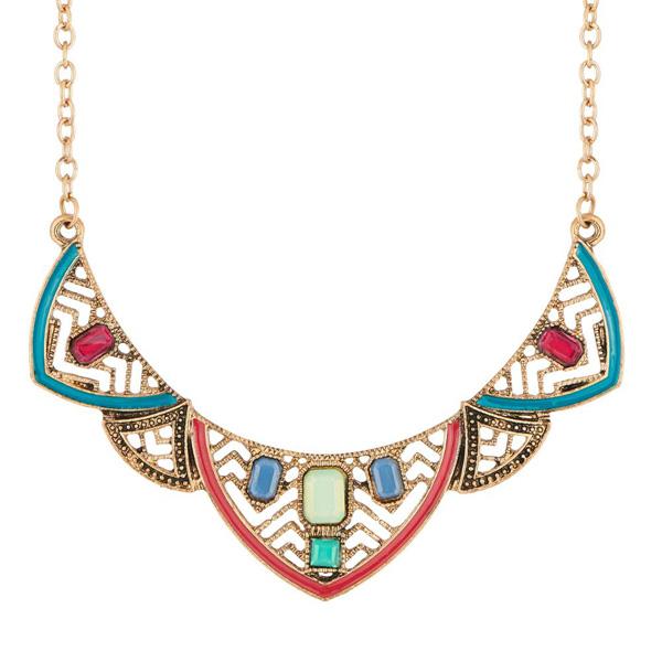 Urthn Multicolour Stone Meenakari Statement Necklace - 1110740B