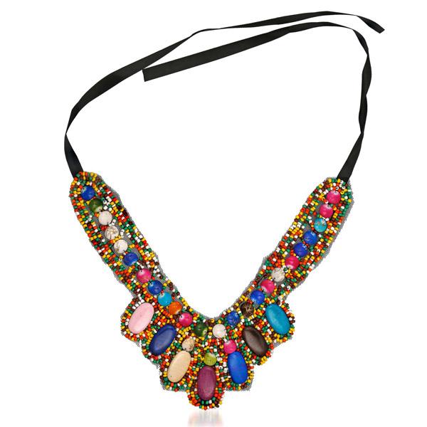 Urthn Multicolor Beads Lace Necklace - 1111207