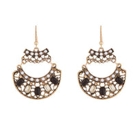 Urthn Antique Gold Plated Black Resin Stone Dangler Earrings - 1311804C