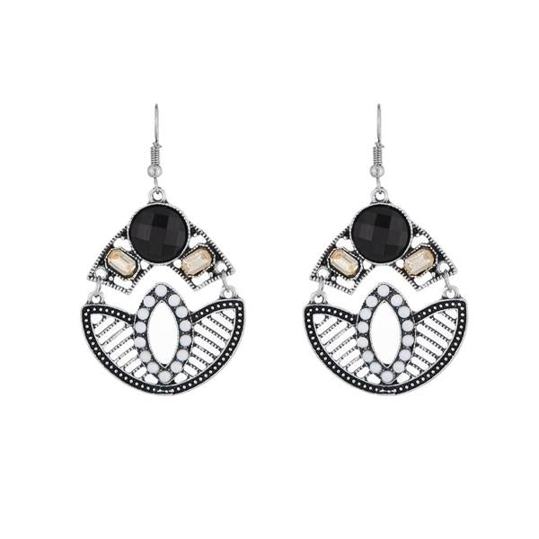 Urthn Black Resin Stone Oxidised Dangler Earrings - 1311817B