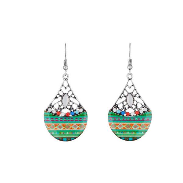 Urthn Multicolor Resin Stone Rhodium Plated Dangler Earrings - 1311824A