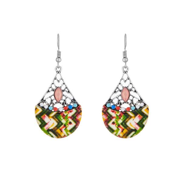 Urthn Rhodium Plated Multicolor Resin Stone Dangler Earrings - 1311824B