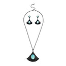 Urthn Oxidised Plated Blue Resin Stone Statement Necklace Set - 1107101C