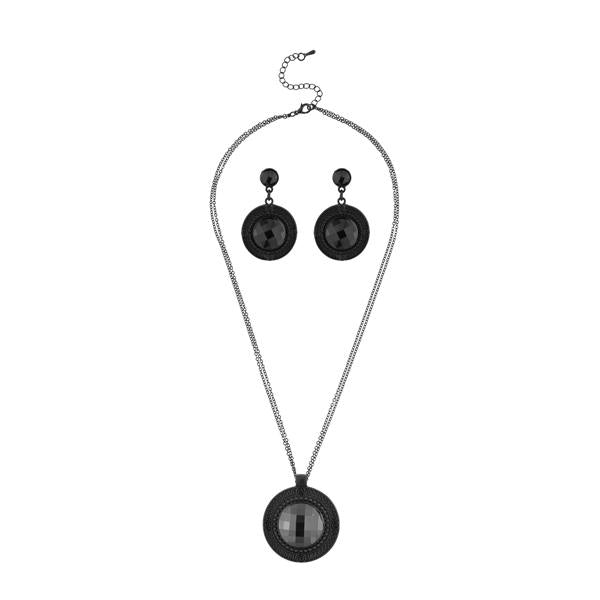 Urthn Black Resin Stone Oxidised Plated Statement Necklace Set - 1107102C