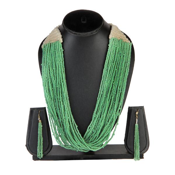 Urthn Green Beads Statement Necklace Set - 1111603B