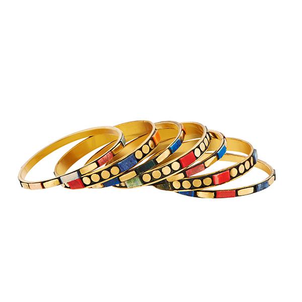 Urthn Gold Plated Multi Meenakari Bangle Set - 1403408_2.6