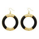 Urthn Gold Plated Black Enamel Dangler Earrings - 1310116F