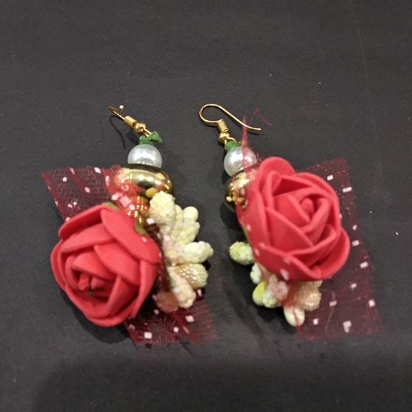 Urthn Maroon Floral Design Dangler Earrings - 1313432A