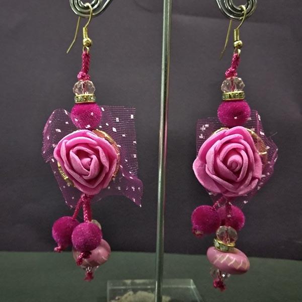 Urthn Pink Floral Design Dangler Earrings - 1313436F