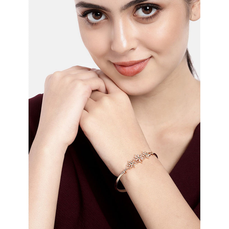 Etnico Rose Gold Plated Cubic Zirconia Bracelet Jewellery for Women & Girls (ADB191G)