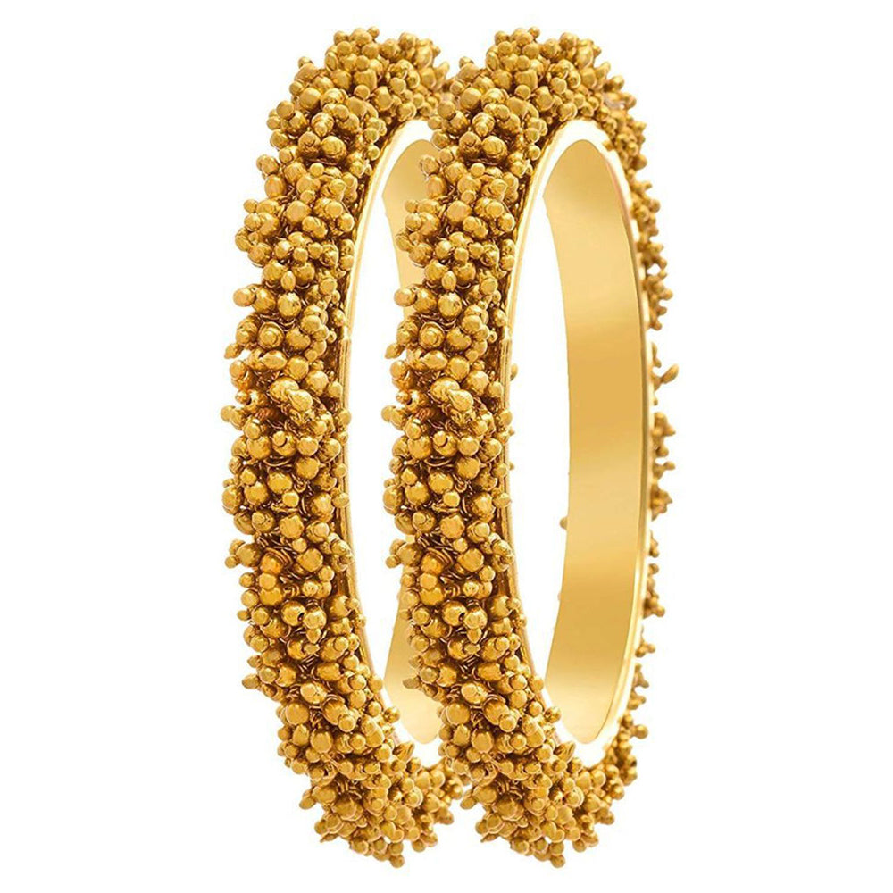 Etnico Gold Plated Traditional Pearl Beaded Bangle Set For Women (ADB314FL-a) (Pack of 2)