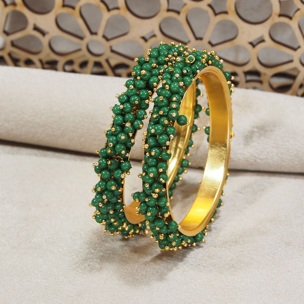 Etnico Gold Plated Traditional Pearl Beaded Bangle Set For Women (ADB314G-a) (Pack of 2)