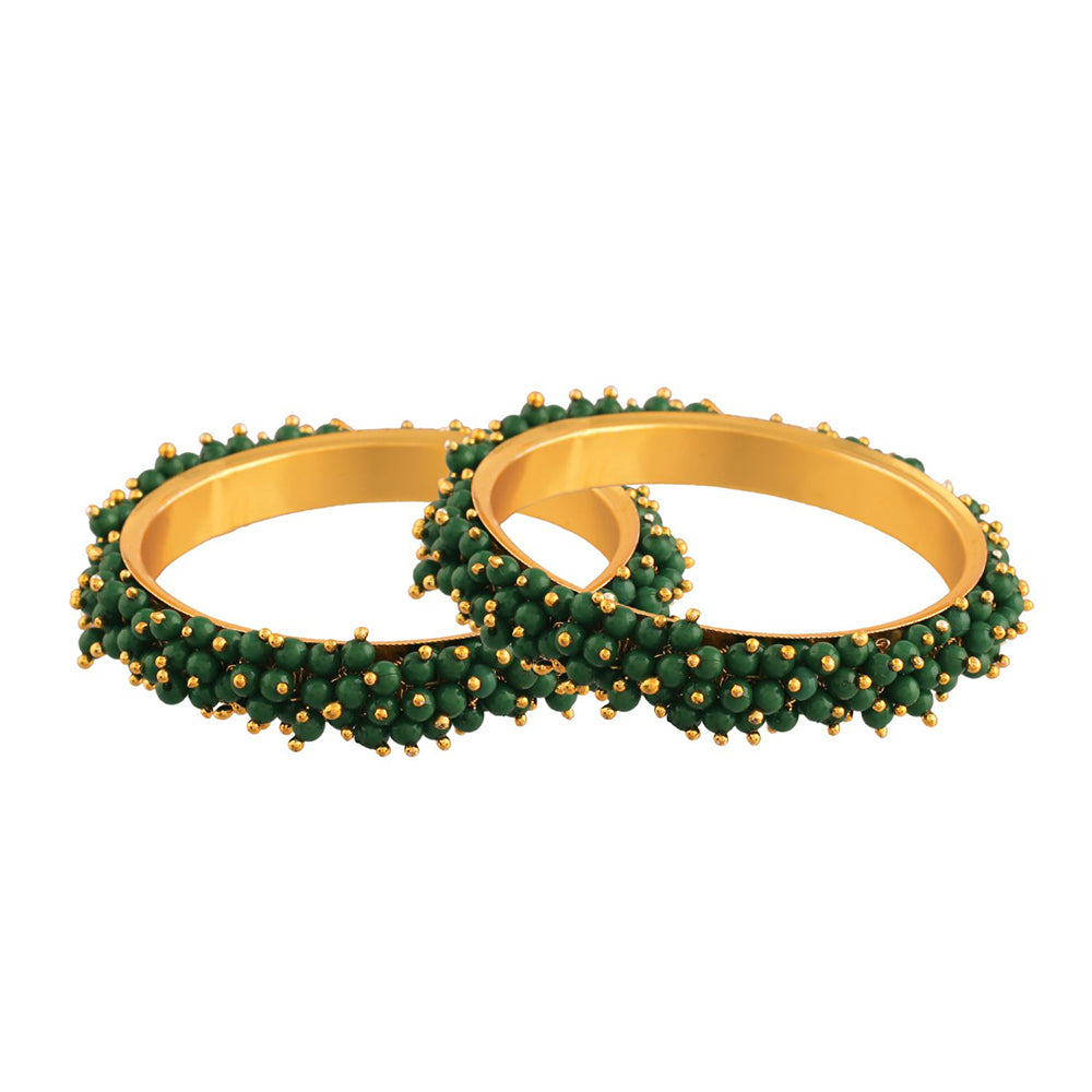 Etnico Gold Plated Traditional Pearl Beaded Bangle Set For Women (ADB314G-a) (Pack of 2)