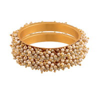 Etnico Gold Plated Traditional Pearl Beaded Bangle Set For Women (ADB314W-a) (Pack of 2)