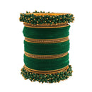Etnico Gold Plated Traditional Velvet Chuda Bangle Set With Pearl Kada for Men (ADB315G-a) (Pack of 1) (Green)