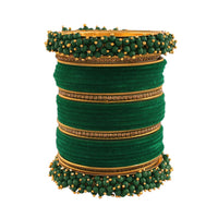 Etnico Gold Plated Traditional Velvet Chuda Bangle Set With Pearl Kada for Men (ADB315G-a) (Pack of 1) (Green)
