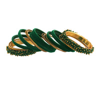 Etnico Gold Plated Traditional Velvet Chuda Bangle Set With Pearl Kada for Men (ADB315G-a) (Pack of 1) (Green)