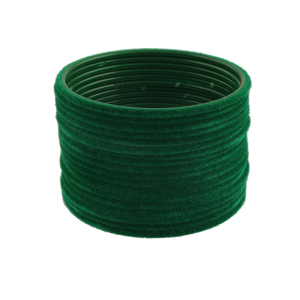 Etnico Gold Plated Traditional Velvet Chuda Bangle Set With Pearl Kada for Men (ADB315G-a) (Pack of 1) (Green)