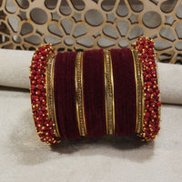 Etnico Gold Plated Traditional Velvet Chuda Bangle Set With Pearl Kada for Women (ADB315M-a) (Pack of 1) (Maroon)