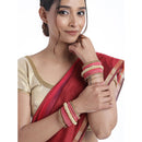 Etnico Gold Plated Traditional Pink Velvet Chuda Bangle Set With Pearl Kada (ADB315Pi-a) (Pack of 1)
