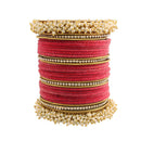 Etnico Gold Plated Traditional Pink Velvet Chuda Bangle Set With Pearl Kada (ADB315Pi-a) (Pack of 1)