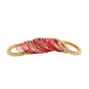 Etnico Gold Plated Traditional Pink Velvet Chuda Bangle Set With Pearl Kada (ADB315Pi-a) (Pack of 1)