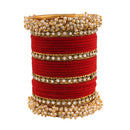 Etnico Gold Plated Traditional Velvet Chuda Bangle Set With Pearl Kada for Women & Girls (ADB316R-a) (Pack of 1) (Red)